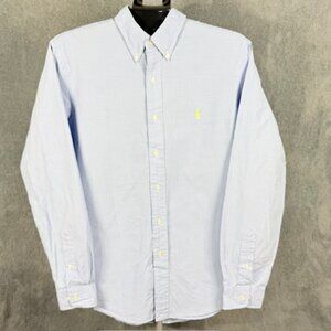 Ralph Lauren Custom Fit Blue Gingham Mens Large 16.5 Yellow Pony Button Down